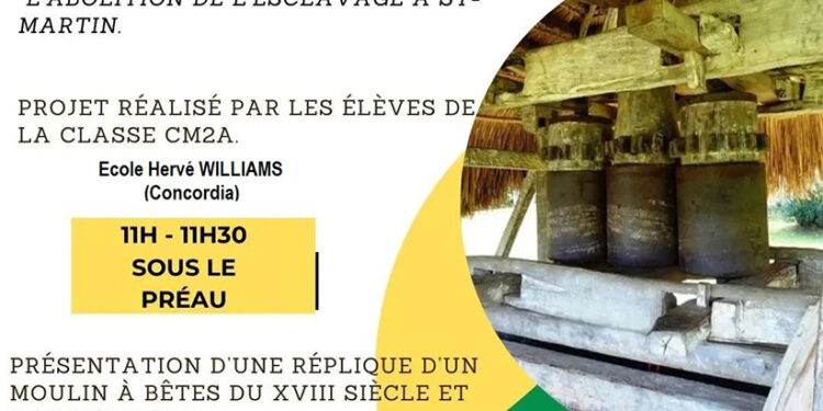 Commémoration de l’abolition de l’esclavage : Présentation d’un moulin à bête par des élèves de CM2